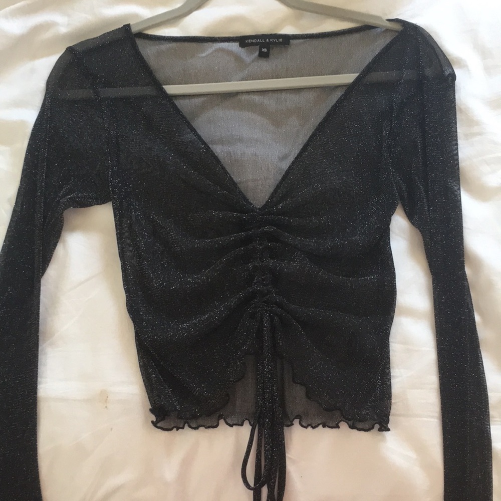 Black sparkly mesh long sleeve top